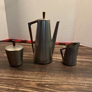Royal Holland Pewter coffee service set with teak wood handles MCM